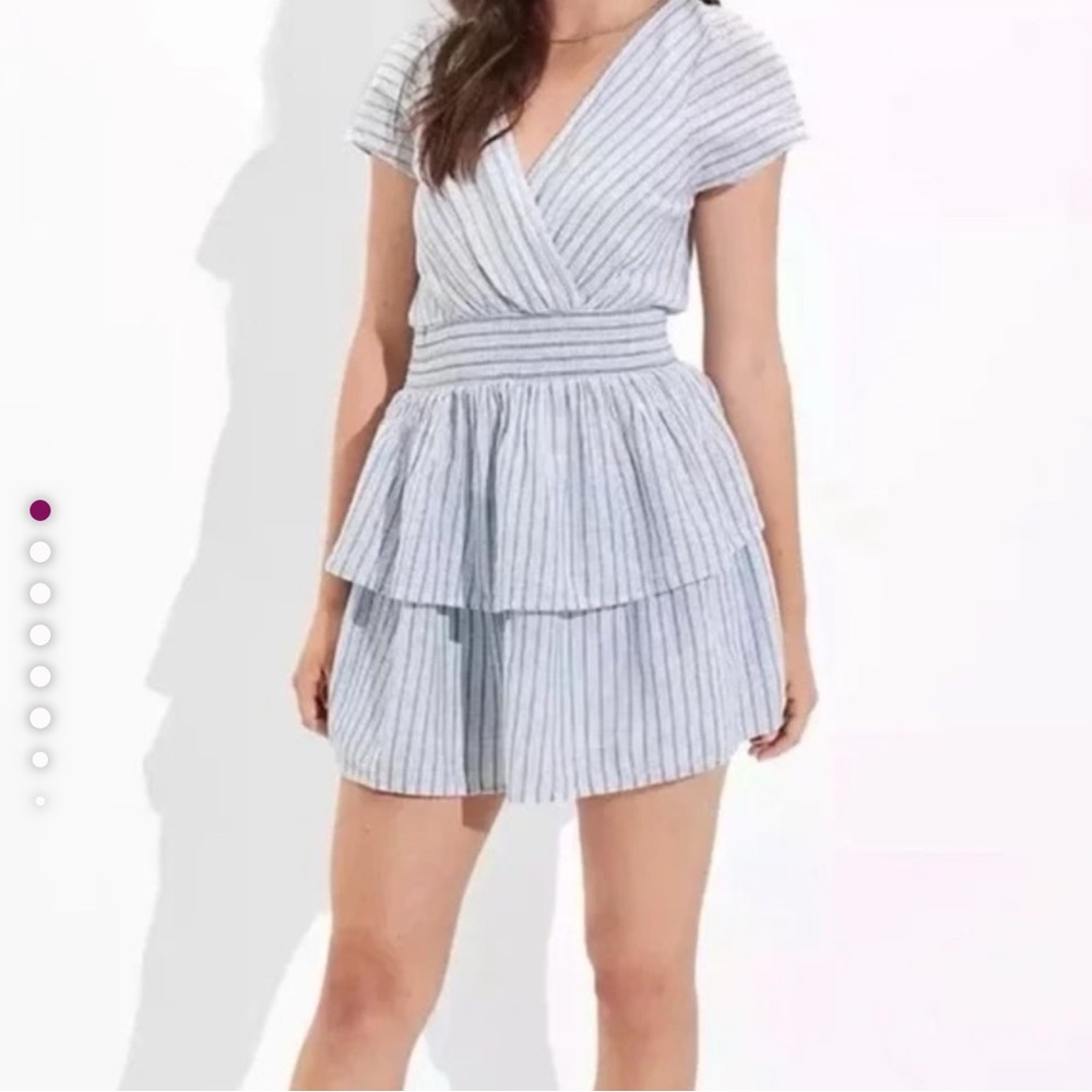 American Eagle Blue and White striped Tiered mini dress